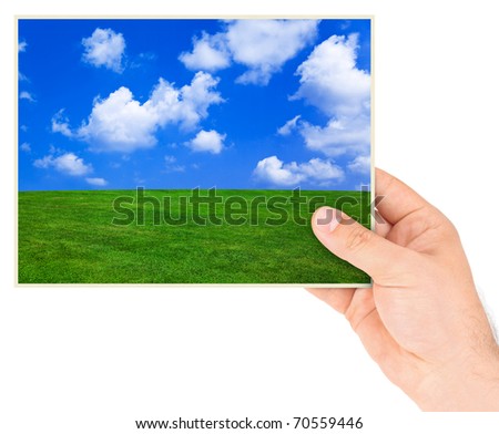 Nature photo in hand isolated on white background