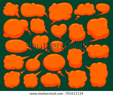 set of comics bubbles, thoughts and emotions, orange bubble with outline, vector