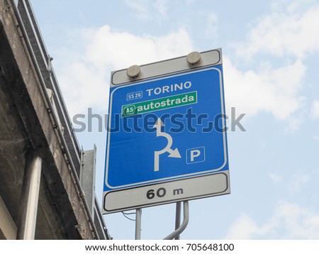 Italian A5 motorway sign in Torino (Turin)