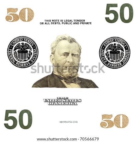 details 50 $ banknote isolated on white background