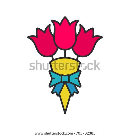 Bunch of flowers color icon. Holiday bouquet. Isolated vector illustration