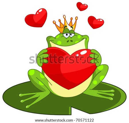 Frog prince holding a heart