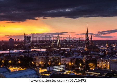 Landscape of the city from the top of the Latvian Academy of Sciences, Riga, Latvia