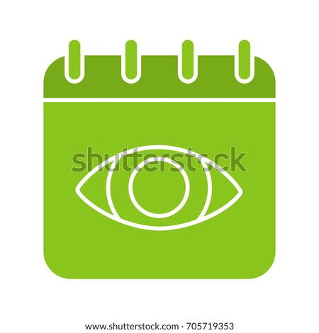 Calendar viewing glyph color icon. Calendar page with human eye. Silhouette symbol on white background. Negative space. Raster illustration