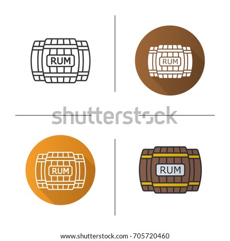Rum wooden barrels icon. Flat design, linear and color styles. Alcohol drink barrels. Rum isolated raster illustrations