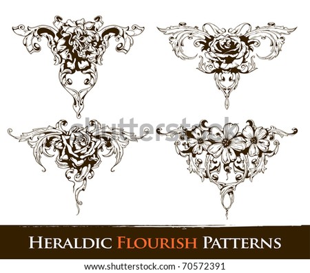 Set of heraldic flourish  patterns for your vintage design. Layered. Vector EPS 10 illustration.