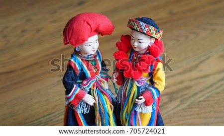 Dao hill tribe dolls. Dao people live on the mountains in Lao, Thailand, Vietnam and China.,