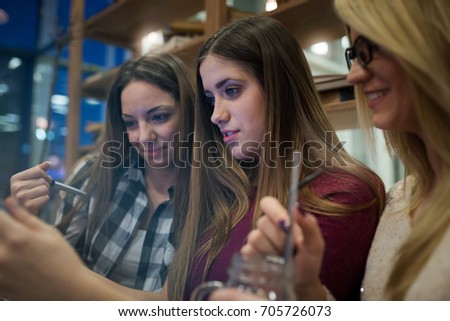 Group of female students working on school project