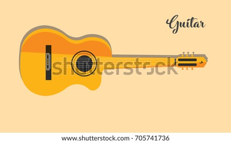 Classical acoustic guitar flat isolated vector illustration