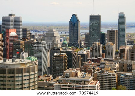 Downtown Montreal as viewed from a higher lookout