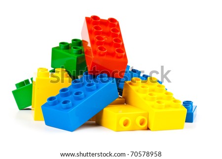 set  of color building blocks on white isolated background