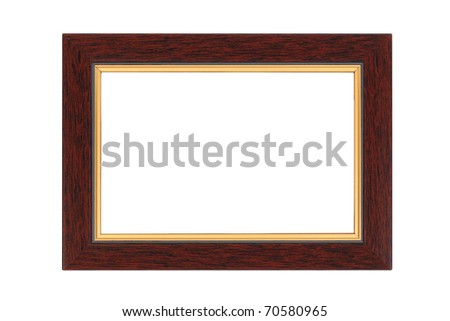 Gold-brown wooden frame isolated on white background.