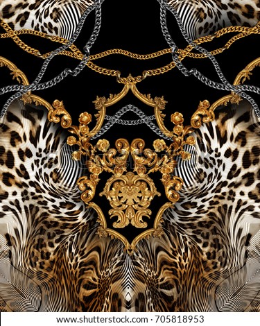 baroque leopard  background Royalty-Free Stock Photo #705818953