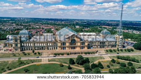 Aerial view of Alexandra Palace in North London Royalty-Free Stock Photo #705833944
