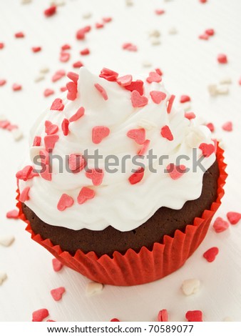 Chocolate cupcake for Valentine's Day. Shallow dof.