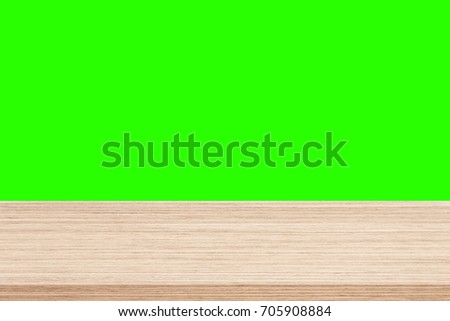 table top natural light wood texture background with green screen background for product display template