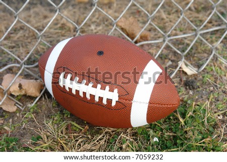           A picture of football lying next to fence