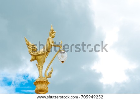 Kinnaree lamp pole on blue sky