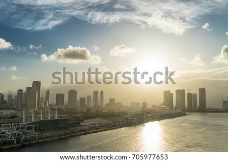 View of Miami in the evening from a bird's flight. USA