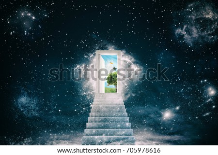 New green worlds behind the door Royalty-Free Stock Photo #705978616