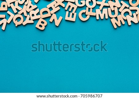 Wooden english letters background, copy space. Alphabet study, abc, education concept