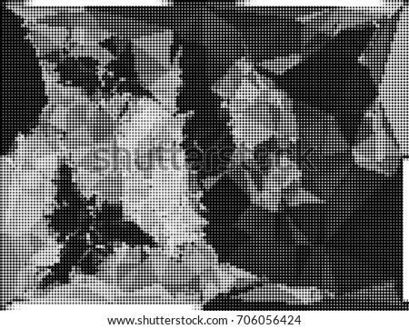 Gray monochrome abstract background. Spotted halftone effect. Raster clip art