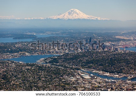 Mt. Rainier overlooking North Seattle on a clear day