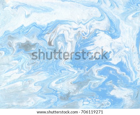Blue, white and silver marble acrylic texture.