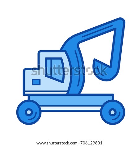 Skid steer loader vector line icon isolated on white background. Skid steer loader line icon for infographic, website or app. Blue icon designed on a grid system.