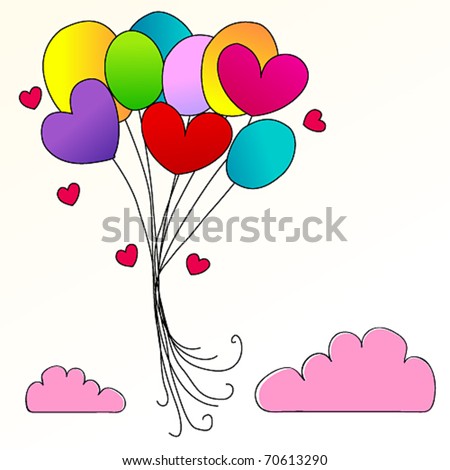 Vector illustration of cute colorful heartshaped balloons flying in the air