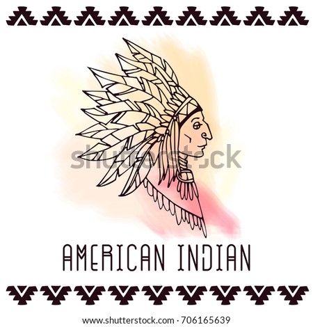 American indian in war bonnets. Vector illustration.