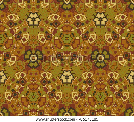 Abstract seamless pattern, background. Composed of colored geometric shapes. Useful as design element for texture and artistic compositions.
