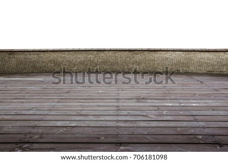Textured wooden platform isolated on white background.