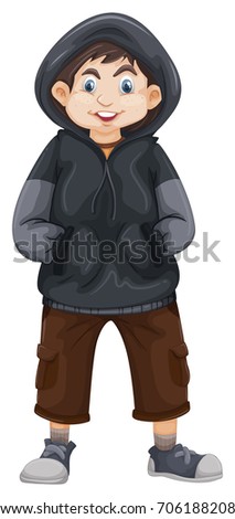 Boy in gray sweatshirt illustration