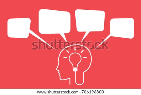 Brainstorm idea. Human heads with Bulb symbol Business. text box, speech bubble