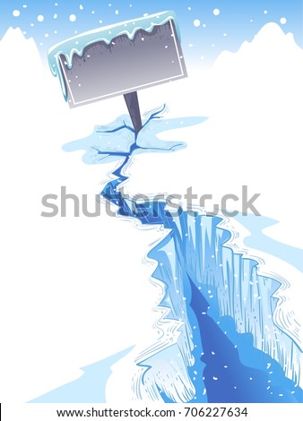 Winter Illustration Featuring a Blank Road Sign Sitting on a Cracked Iceberg