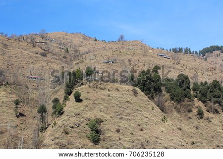 Small houses built on the hills at Kashmir valley