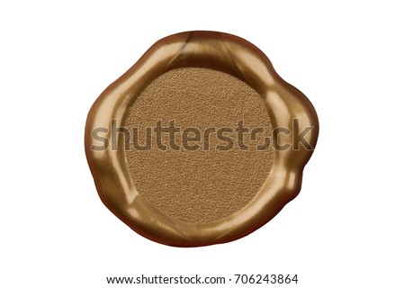 top view of empty golden wax plastic seal with gold foil and copyspace isolated on white background Royalty-Free Stock Photo #706243864