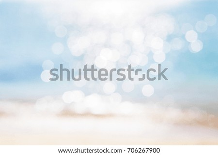 Blurred background sea. Abstract summer background. Glare of the sun against the sea, beautiful bokeh. Yellow sand on the beach and the blue sea.