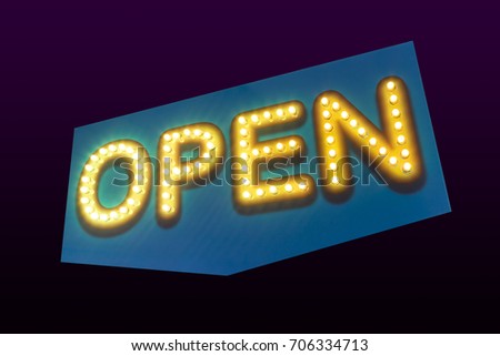 colorful led OPEN sign. 
isolated on dark background with clipping part