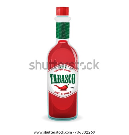 Tabasco Chili Pepper Sauce/
Illustration of a cartoon red hot tabasco bottle, with chili pepper sauce inside Royalty-Free Stock Photo #706382269