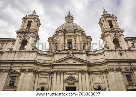 A view of Sant'Agnese in Agone in  Piazza Navona, Rome, Italy