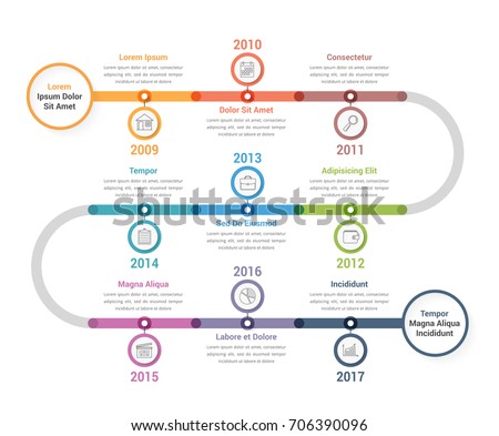 Timeline infographics template with colorful circles, workflow or process diagram, vector eps10 illustration Royalty-Free Stock Photo #706390096