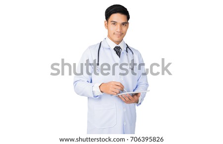 portrait medical doctor with stethoscope on white background, medical concept