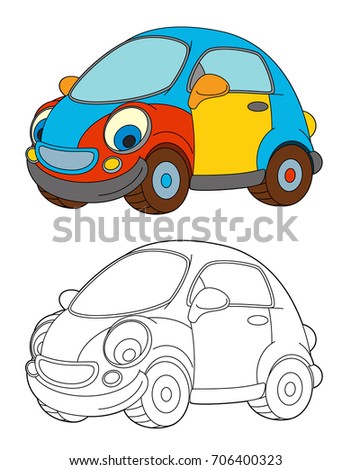 cartoon car isolated coloring page - illustration for children