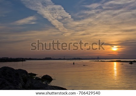 Gold Sunset, sea and clouds
