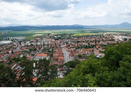 Panorama over a mountain city in the sping. Traveling and architecture