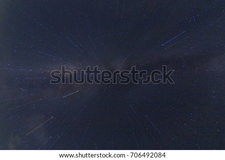 Milky Way galaxy, Long exposure photograph, with grain.Image contain certain grain or noise and soft focus.;  swinging zoom
