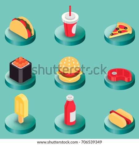 Fast food color isometric icons
