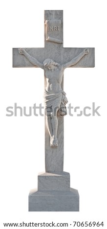 Sculpture of the crucifixion of Jesus isolated on a white background with clipping path